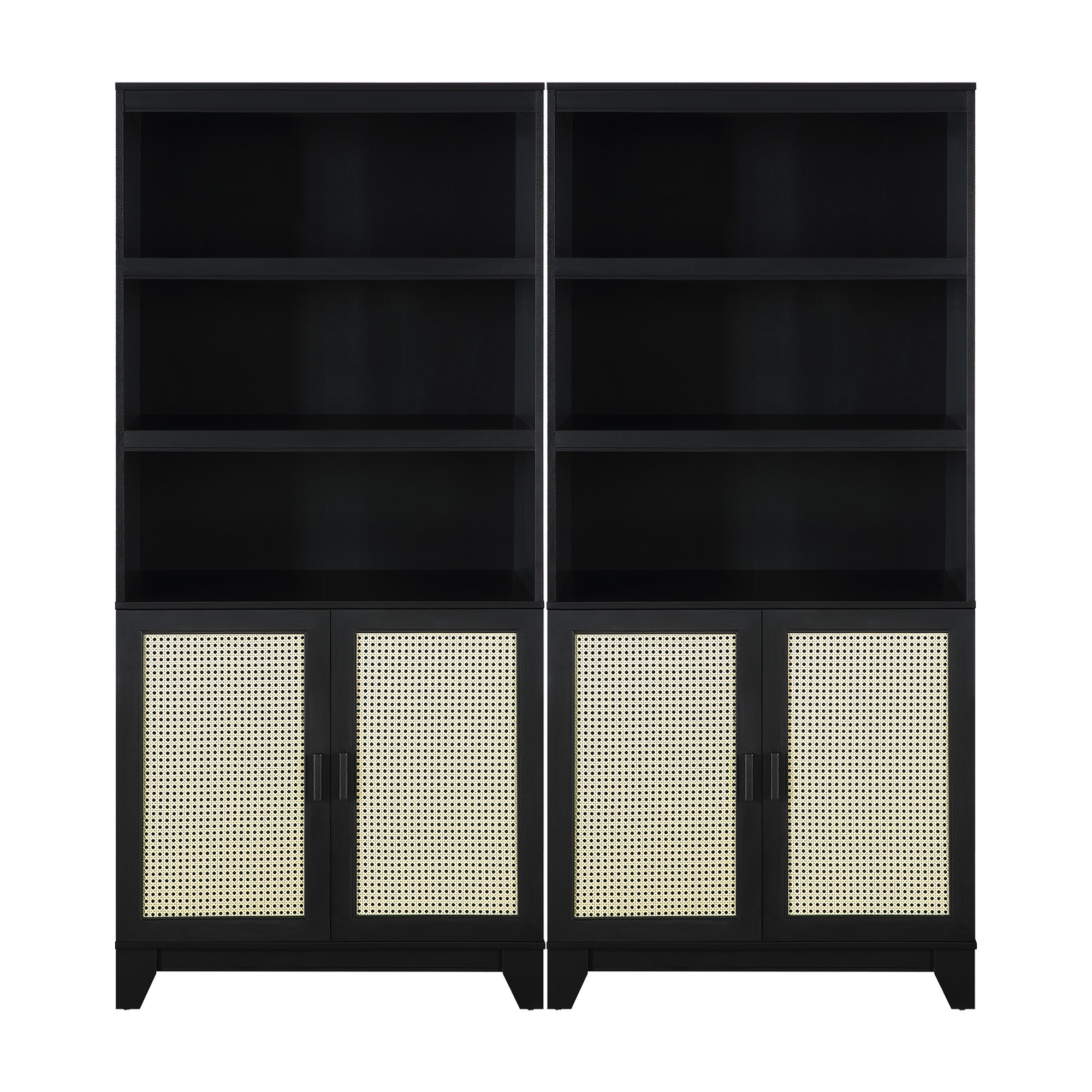 Manhattan Comfort, Sheridan Modern Cane Bookcase in Black - Set of 2 Height 70.86 in, Shelves (qty.) 14 Material MDF, Model# 2-BC-6GLF